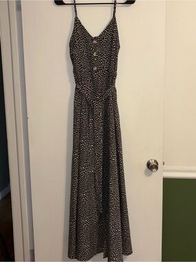 Black and White Spotted Maxi Dress with Buttons